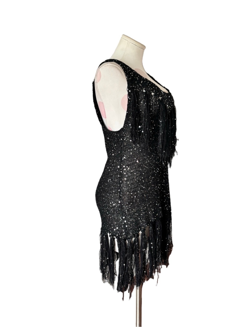 NWT Black Sequin Fringe Tunic Sweater dress Small - Picture 5 of 8